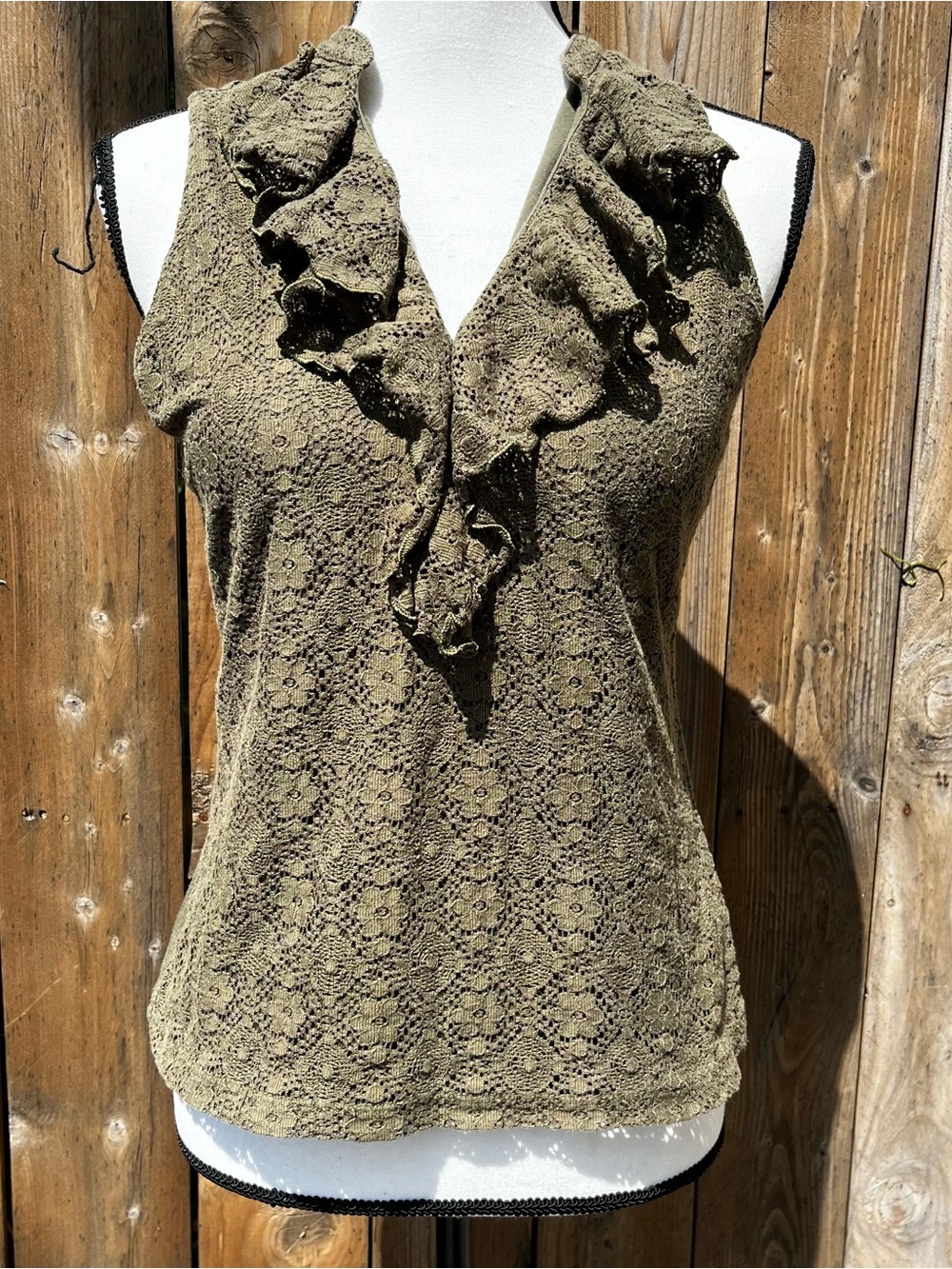Chaps Cotton Olive Green Lace Ruffled V-Neck Camisole Accepting Offers!
